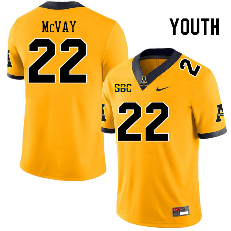 Youth #22 Cash McVay Appalachian State Mountaineers College Football Jerseys Stitched Sale-Gold
